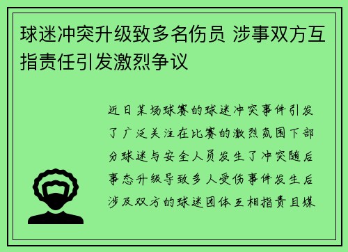 球迷冲突升级致多名伤员 涉事双方互指责任引发激烈争议
