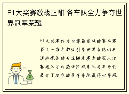 F1大奖赛激战正酣 各车队全力争夺世界冠军荣耀